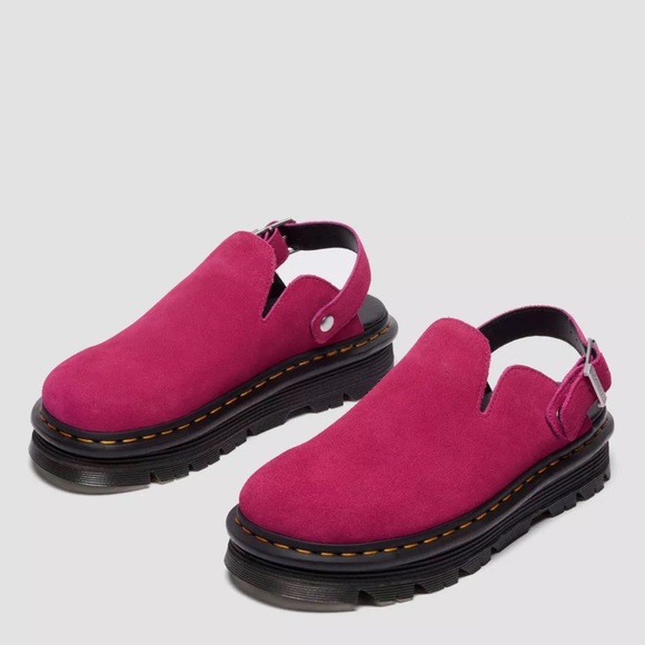 Dr. Martens Shoes - Dr. Martens Fuchsia Suede Zebzag Mules